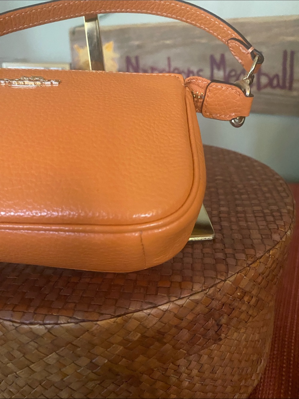 Coach Nolita Pebbled Leather Zip Mini Purse Wristlet Orange #6386 - Picture 9 of 11